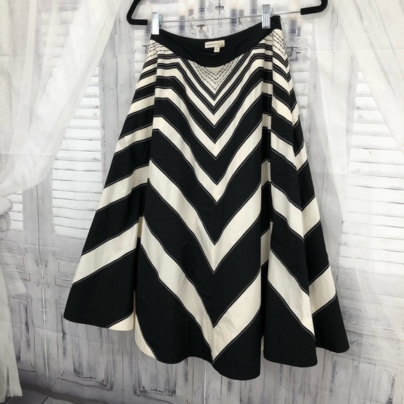 Meadow Rue Black White Waverly Chevron Skirt Sz 4 - Picture 1 of 11